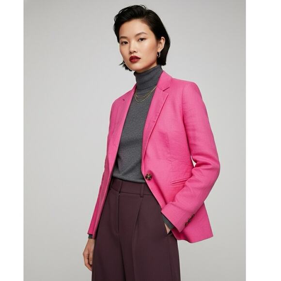 J.Crew Blazer Womens 10 Pink Long Sleeve Linen Single Breasted Classic Preppy - Picture 1 of 7